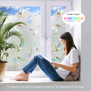 CottonColors Window Privacy Film 3D Rainbow Window Film Decorative Window Film Heat Blocking（BLKM017）