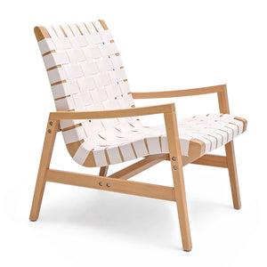 Cottoncolors Natural Wood Outdoor Lounge Chair with Woven Straps & Armrests CH004