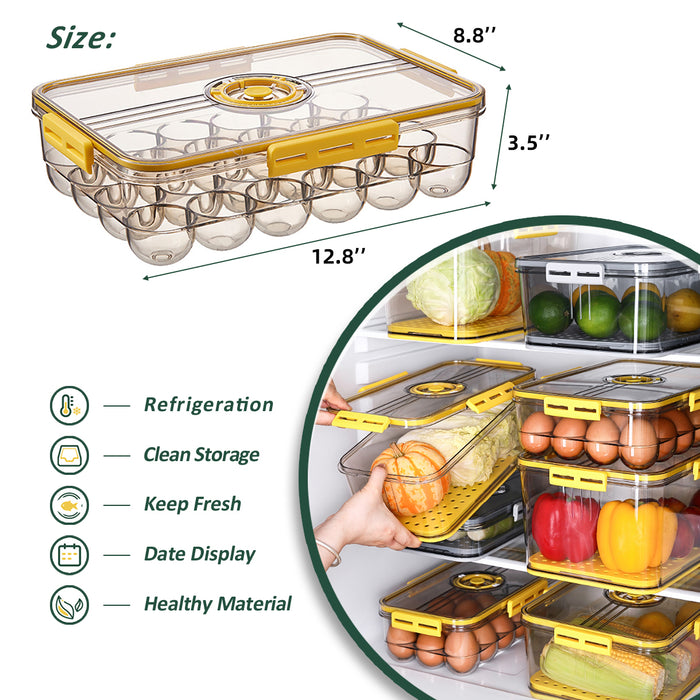 CottonColors Egg Holder for Fridge 24 Egg Container for Refrigerator Plastic Egg Organizer for Refrigerator Stackable Egg Storage With Lids for Timer