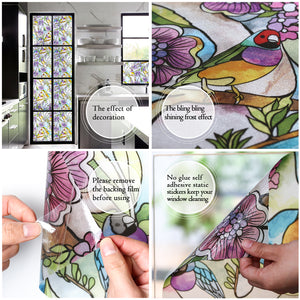 Window Film Bird Flower Style Privacy Decoration Self Adhesive for UV Blocking Heat Control Glass Stickers