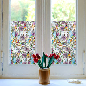 Window Film Bird Flower Style Privacy Decoration Self Adhesive for UV Blocking Heat Control Glass Stickers
